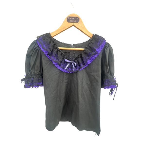Vintage Partners Please Blouse Small Black  Ruffled Lace Square Dance Western - Picture 1 of 6